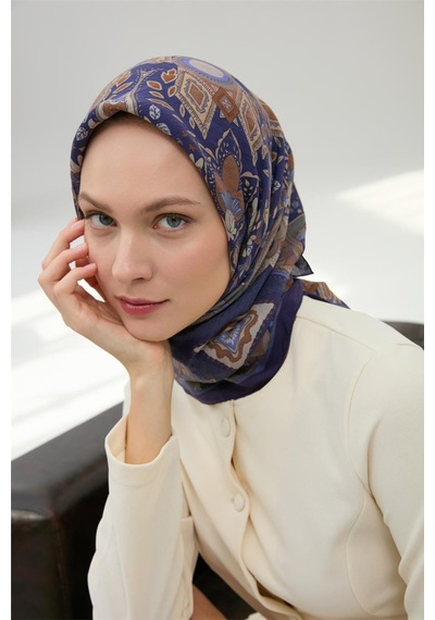 Silk Home Viskon Velora Eşarp Mor-taba Desenli Kaymaz Tok Duruşlu 90x90 Çok Renkli