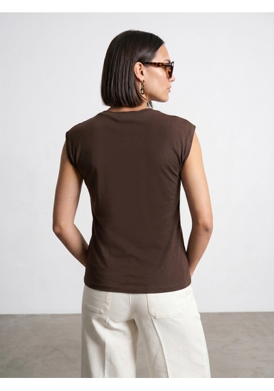 Dilvin 32724 %100 Pamuk Bağlama Detaylı T-shirt-koyu Kahve Kahverengi
