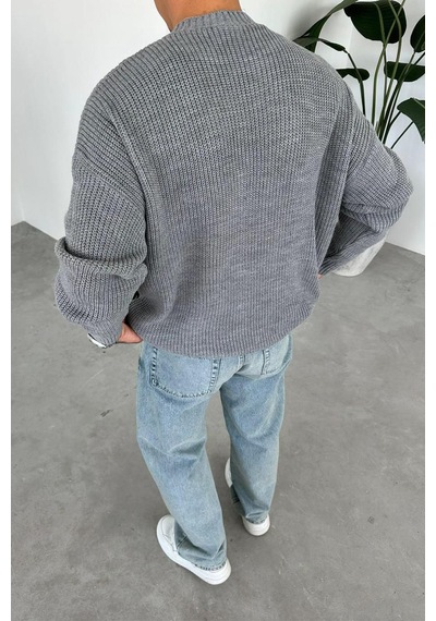 Gri Los Angeles Nakış Oversize Triko Kazak Gri