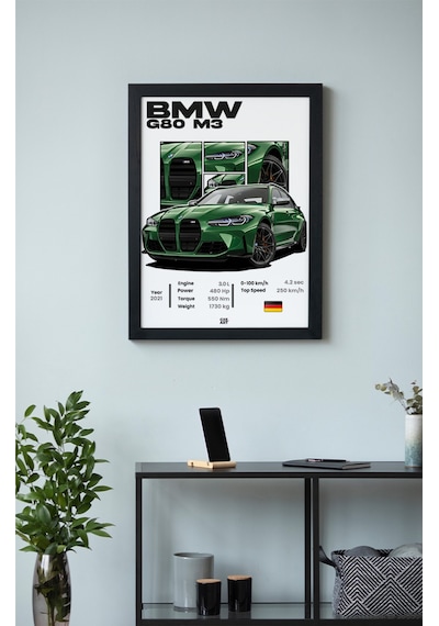 Bmw G80 M3 Ahşap Çerçeveli Poster Tablo Modern M3 Competition Style