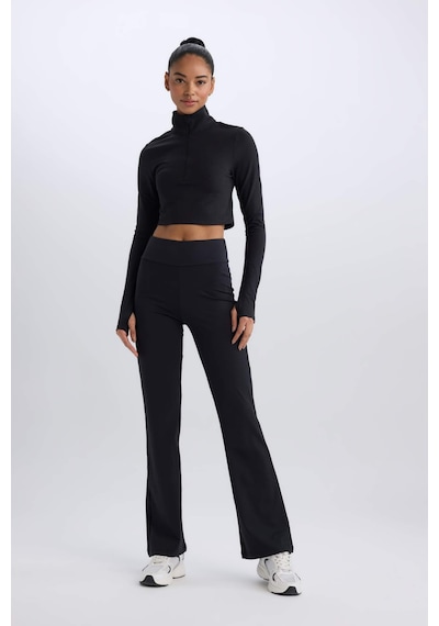DeFactoFit Slim Fit Dar Kesim Fermuarlı Dik Yaka Sporcu Uzun Kollu Tişört W0343AZ25SPBK81