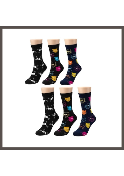 Bezos Unisex Kedi Desenli Çorap 6'lı Set Pamuklu Renkli Uzun Soket Dikişsiz Nefes Alan Rahat Günlük Çorap Nxrlvng Çok  Renkli