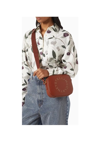 Stella Mccartney Alter Mat Vegan Deri Studded Logo, Mini Kamera Omuz Çantası Kahverengi