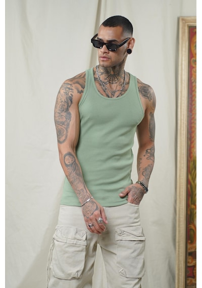 Slim Fit Kaşkorseli Esnek Düz Erkek Sporcu Atlet Açık Haki