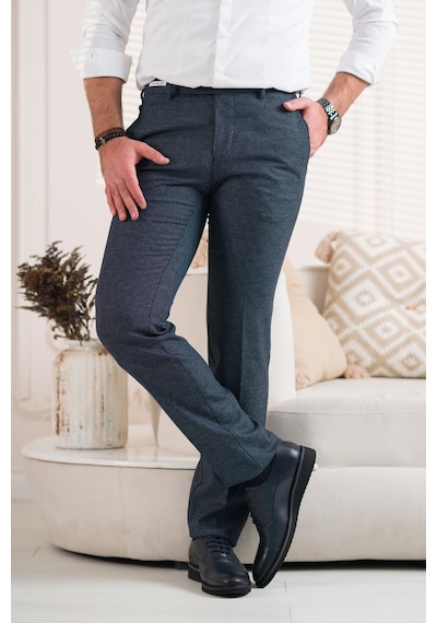Ecer Regular Fit Kuş Gözü Desenli Erkek Kumaş Pantolon Lacivert