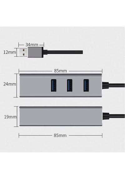 Usb 3.0 Gigabit Ethernet Adaptör + 3 Port Usb 3.0 Hub 4 İn 1 Çoklayıcı 1