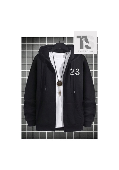 Tarzsokak 23 Logo Sweatshirt Fermuarlı Hırka Siyah