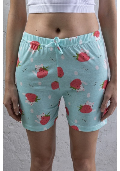 Giysa Kadın Beli Lastikli Desenli Şort Pijama Altı Turkuaz - 2027 Turkuaz