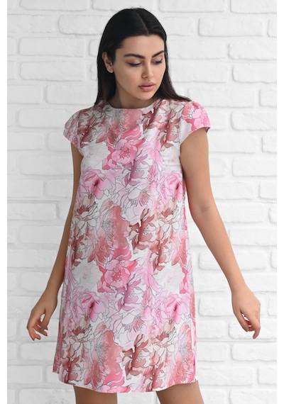 Koza Butik Kadın Desenli Kısa Kollu Elbise 5167-23 001