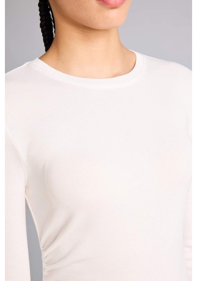 Defacto Slım Fıt Bisiklet Yaka Sporcu Modal Uzun Kollu Tişört G6235ax26smer105 Ekru-er105