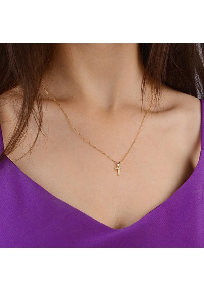 Goldkupe 14 Ayar Altın T Harfi Taşlı Kolye Ucu 0,38 Gr-3446
