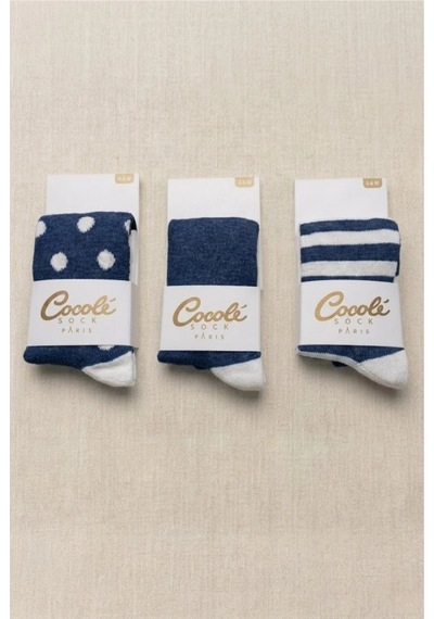 Cocole Socks Erkek Bebek Külotlu Çorabı 3'lü Set Pamuklu Lacivert 0-24 Ay Çok Renkli