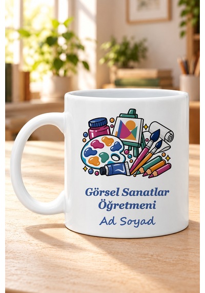 Görsel Sanatlar Öğretmeni İsimli Baskılı Beyaz Kupa