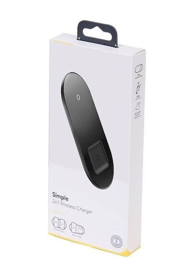 Baseus Simple 24W 2in1 Apple Uyumlu iPhone Airpods Amerikan Adaptörlü Kablosuz Şarj Cihazı