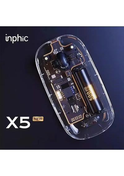 İnphic X5 Kablosuz Fare Şarj Edilebilir Sessiz Kullanım 2.4g Transparan Usb Mouse- 5775 Şeffaf 2