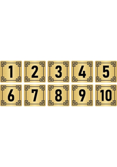 Metal Kapı Masa Dolap Numara Levhası 7x7cm Altın Renk 10 Adet (1…10)