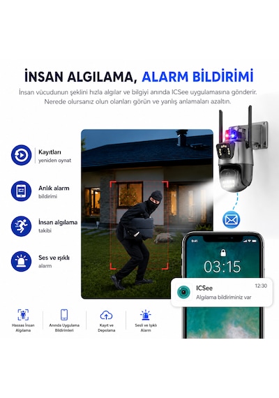 Ultratekno Ic-d9 8mp Çift Lens Ptz Akıllı Wifi Güvenlik Kamerası