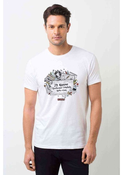 Kasım Öğretmenler Günü Kutlu Olsun Baskılı Beyaz Erkek Tshirt