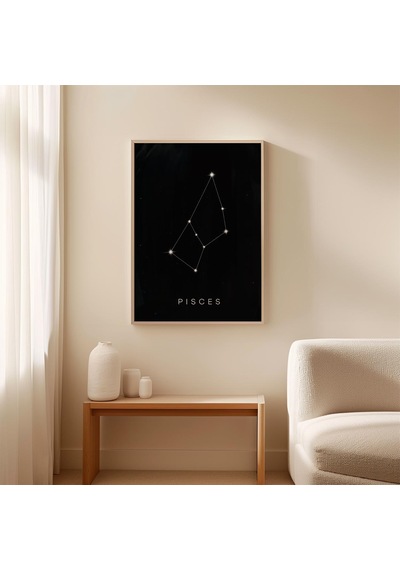 Balık Burcu Posteri Siyah Burç Duvar Sanatı Minimalist Astroloji Baskısı