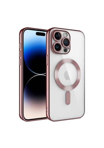 Apple Uyumlu iPhone 14 Pro Kılıf Kamera Korumalı Ve Magsafe Halkalı Shiny Premium Parlak Silikon Kapak Rose