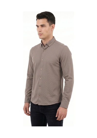Advante Erkek Spor Slim Fit Uzun Kol Petek Dokulu Gömlek Bgl-st05482 Vizon