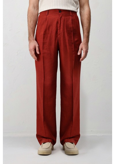 Antioch Keten Karışımlı Erkek Baggy Pantolon Kiremit
