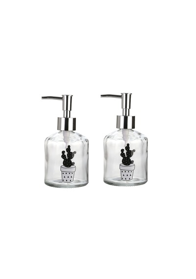 Banyo Seti Cam Sıvı Sabunluk 2 Adet,kaktüs 2 Desen 300ml 7,6x15,5 Çok Renkli