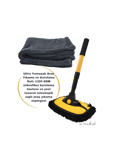 Ultra Yumuşak Araç Yıkama Ve Kurulama Seti 1300 Gsm Mikrofiber Kurulama Havlusu Ve Yeni Tasarım Teleskopik Saplı Araç Yıkama Süpürgesi.