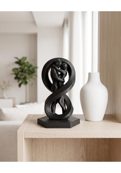Sonsuzluk Romantik Çift Biblosu Modern Geometrik Tasarım Siyah 15 Cm Salon Masaüstü Dekoratif Heykel Eşe Sevgiliye Yıldönümü Hediyesi 15cm