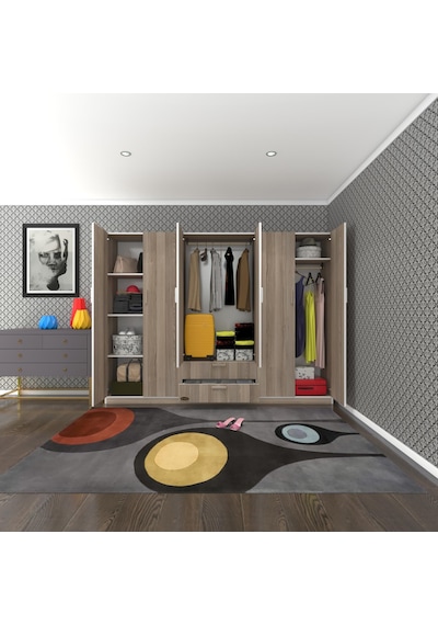 Kenzlife gardırop 6 kapılı çekmeceli begonvil240 crd kapaklı gardolap dolap