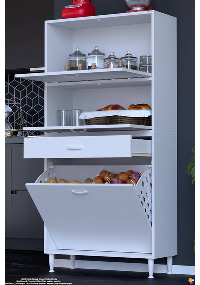 Defne 80 Cm Çok Amaçlı Mutfak Bakliyat Kiler Banyo Dolabı Kahve Köşesi Sepetli Dolap 80x163x32 Cm Beyaz