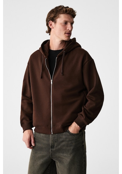 Grimelange Ashby Erkek Kapüşonlu Fermuarlı Cepli Kordonlu Boxy Kalıp Acı Kahve Sweatshirt Acı Kahverengi