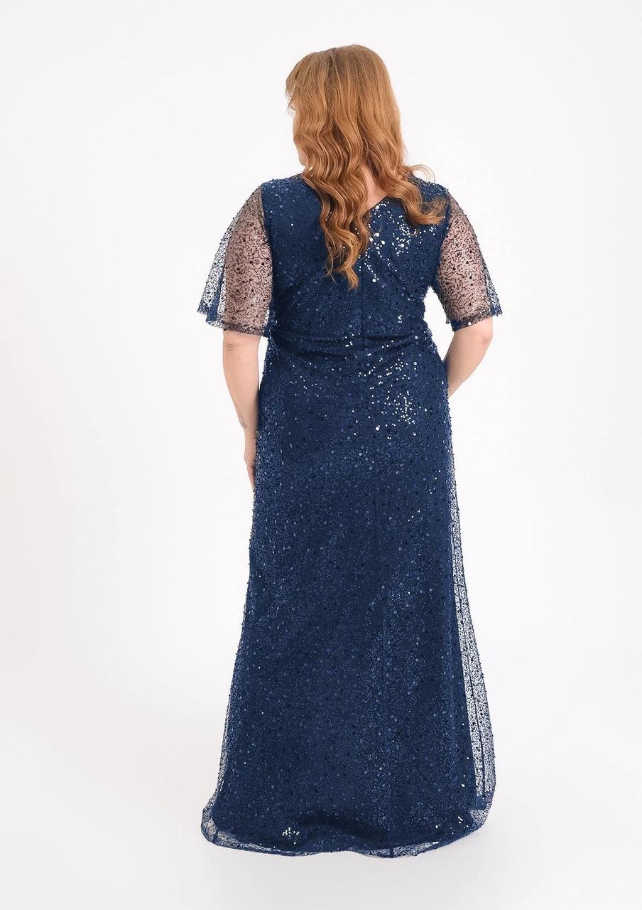 Lilas Xxl Büyük Beden Glitter Baskı Lacivert Renkli Kısa Kollu Uzun Abiye Elbise Lacivert Lilas Xxl Büyük Beden Glitter Baskı Lacivert Renkli Kısa Kollu Uzun Abiye Elbise Lacivert