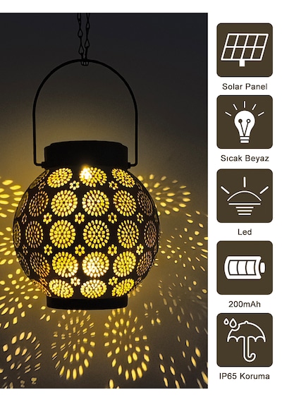 Greentech Güneş Enerjili Dekoratif Led Fener / Askılı Bahçe Feneri / Bahçe Dekorasyon Feneri / GT-SL25R