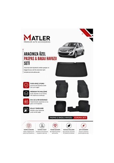 Opel Corsa D 2011 Model 4d Ekstra Havuzlu Paspas Ve Bagaj Havuzu Set
