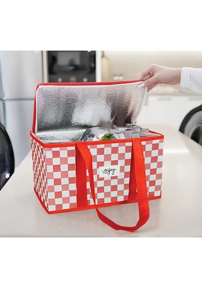 Alas Termo Lüks Piknik Çantası Kırmızı Ekoseli 35 X 20 X 20 Cm Kırmızı