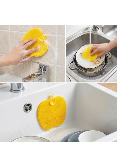 Elma Şekilli Silikon Bulaşık Yıkama Matı Çok Amaçlı Mutfak Ve Banyo Süngeri 5332