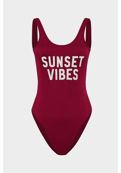 Açelyaokcu Sunset Vibes Sloganlı Push Up Mayo Bordo