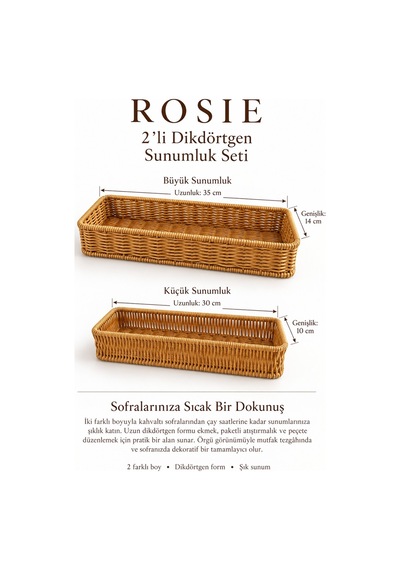 Rosıe 2 Li Dikdörtgen Hasır Görünümlü Sunumluk Karışık