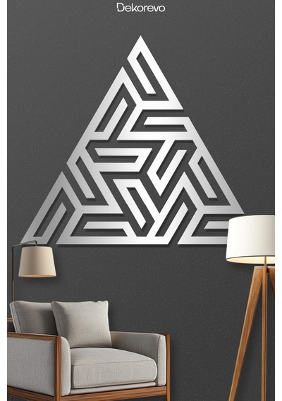 Üçgen Labirent - Metal Duvar Tablosu - Metal Duvar Sanatı - Gümüş - 65 X 75 Cm