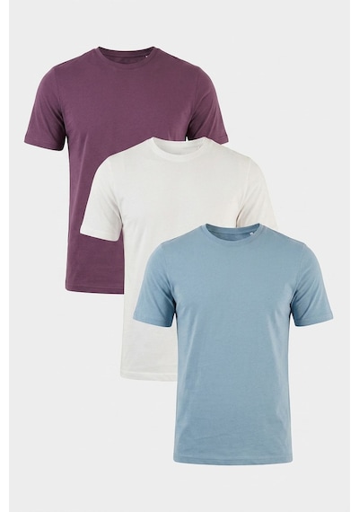 Buratti Pamuklu Regular Fit Bisiklet Yaka 3'lü Paket T Shirt Erkek T Shirt 59020204s3 Mürdüm-mavi-ekru