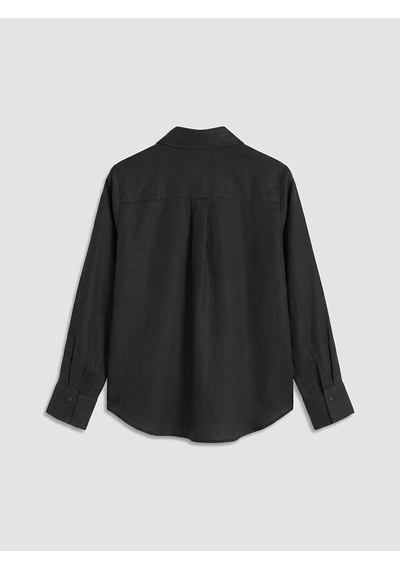 Lcw Vision Siyah Oversize Kadın %100 Keten Gömlek
