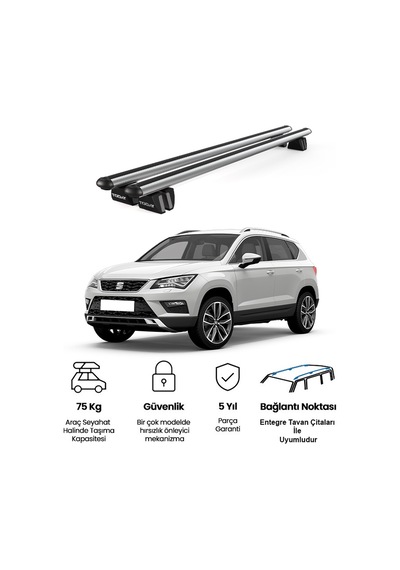 Pençe Seat Ateca Ara Atkı 2016 Ve Sonrası Uyumlu Gri Ara Atkı Port Bagaj Tavan Barı