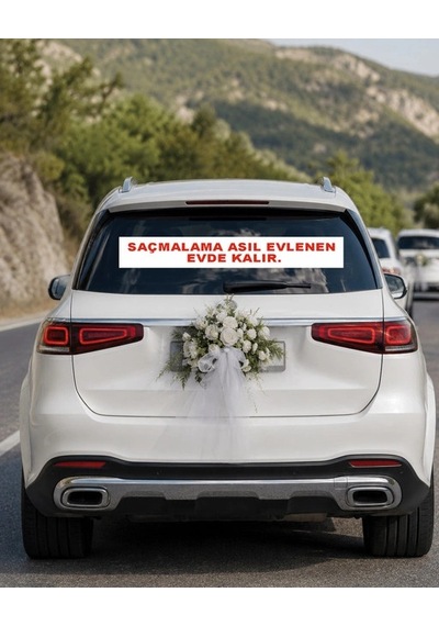 Saçmalama Asıl Evlenen Araba Arkası Konvoy Yazısı 100 15 Cm Beyaz