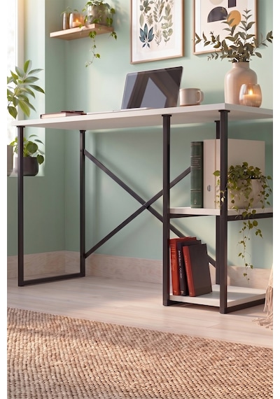110x50 Cm 2 Raflı Çalışma Masası Bilgisayar Masası Ofis Masası Ders Masası Ümit Beyaz