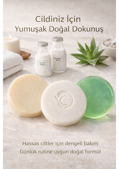 Kuru Ve Hassas Ciltler İçin Besleyici 3 Lü Doğal Sabun Bakım Seti Keçi Sütü