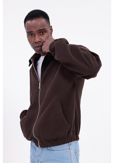 Freemen Erkek Basic Gabardin Kumaş Fermuarlı Oversize Mevsimlik Polo Yaka Ceket Kiremit