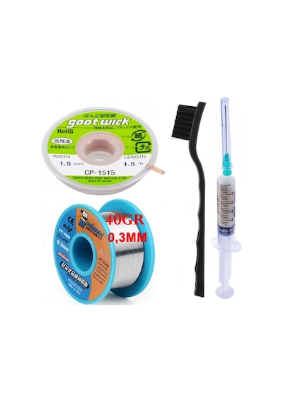 Mechanic Lehim Teli 40g 0,3mm Lehim Toplama Cp1515 Emme Fitili 1,5mm 4lü Set X01