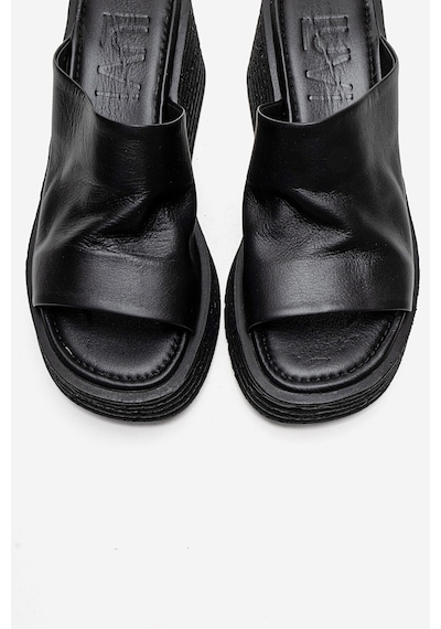 Luvishoes Marc Siyah Cilt Hakiki Deri Dolgu Topuklu Kadın Terlik Siyah