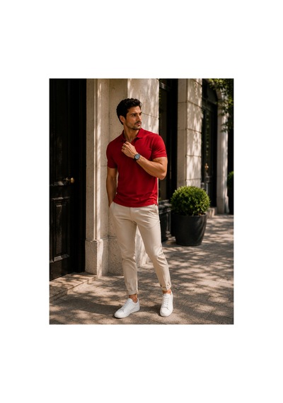 Luxic Core Erkek Polo Yaka Kırmızı Tişört Likralı Pike Kumaş Terletmez Slim Fit Günlük Şık Tasarım